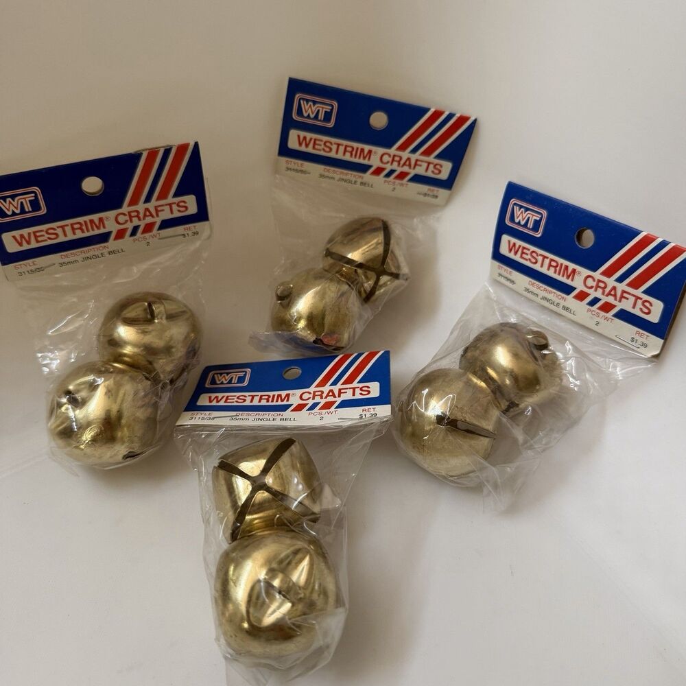 Vintage Westrim Crafts 35mm(1.38”) Gold Jingle Bells – 4 Packs / 8 Bells NOS